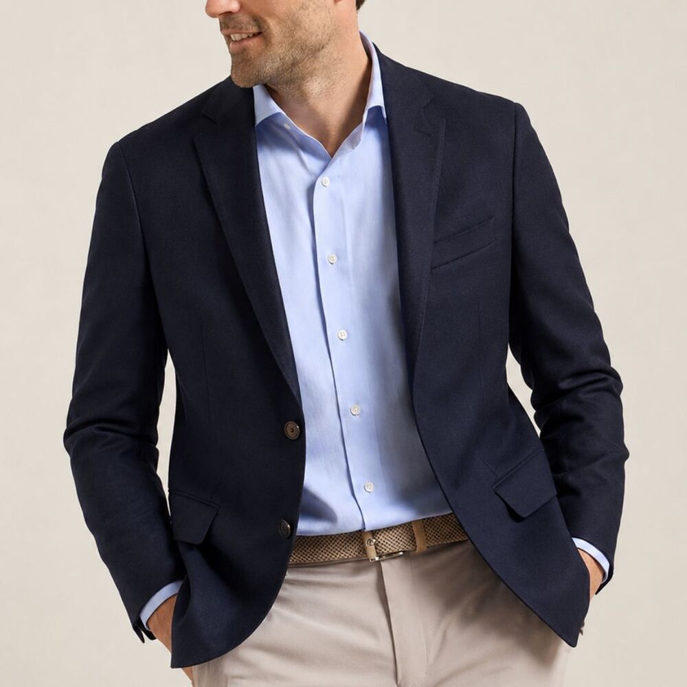 Joseph & Feiss Gold Two Button 100% Wool Dark Navy Blazer Sport Coat 42 Short